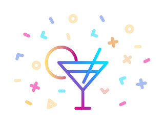 Linear colorful cocktail icon. Symbol of fun and celebration