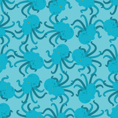 Blue octopus pattern seamless. Water animal vector background