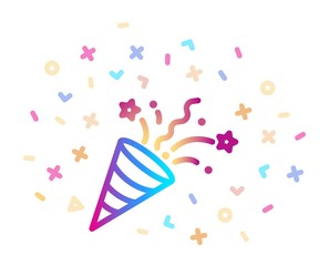 Confetti Party Popper. Vector linear colorful icon