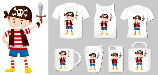 Graphic of pirate on different types of product template