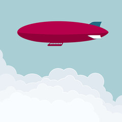 Fototapeta na wymiar Vector drawn airship. The sky is blue.