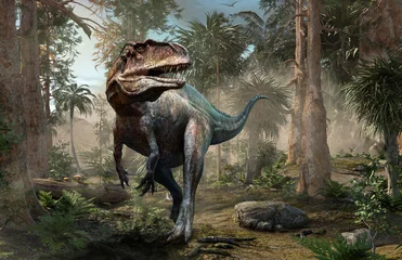 Poster Acrocanthosaurus forest scene 3D illustration © warpaintcobra