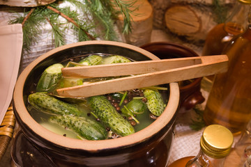 Small-salt cucumbers in a stone house