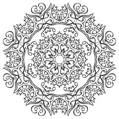 Black Mandala on white background. Vector decorative element for your design.  Flower, oriental pattern