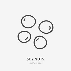 Soy nuts flat line icon. Vector thin sign of nut, healthy food outline illustration