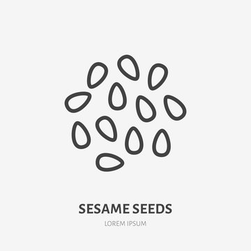 Sesame seeds flat line icon. Vector thin sign of nut, healthy food outline illustration