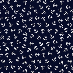 Seamless pattern with white anchors on blue background