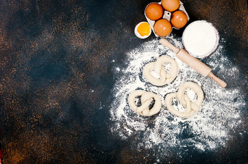 raw pretzel on a floor ready to be baked and ingredients