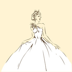 Elegant bride in beautiful dress, posing woman