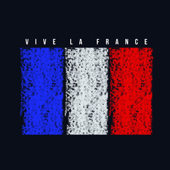 the Flag of France with Vive La France text for T-shirt  printing design 