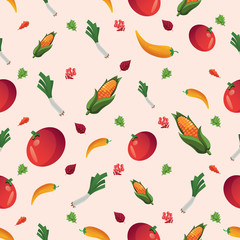 Vegetable seamless pattern. Vegetarian set of farm market products