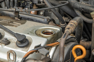 Oil fill port. Remove oil fill cap for fill oil enging.