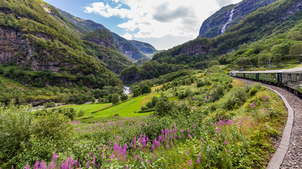 View from the most beautiful train journey Flamsbana between Flam and Myrdal in Aurland in Western...