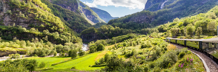 View from the most beautiful train journey Flamsbana between Flam and Myrdal in Aurland in Western...