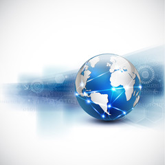 futuristic world network communication and technology concept on motion background, vector illustration