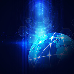 futuristic world network communication and technology concept on motion flow background