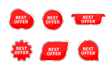 Best price collection tags. Banner red colored. Flat linear promotion ribbon banners. Vector - obrazy, fototapety, plakaty