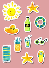 A set of isolated objects of summer theme watercolor.