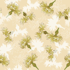 Floral vintage texture for fabric. Seamless ornament of flowers on a beige background.