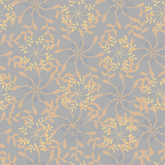 Floral texture for fabric. Seamless ornament of flowers and leaves on a brown background. Vintage texture for decoration of fabric, tile and paper.