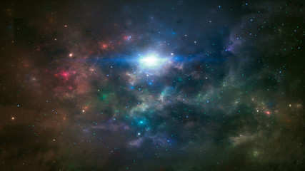 Obraz na płótnie Canvas Space scene. Colorful nebula with stars. Space background. Elements furnished by NASA. 3D rendering