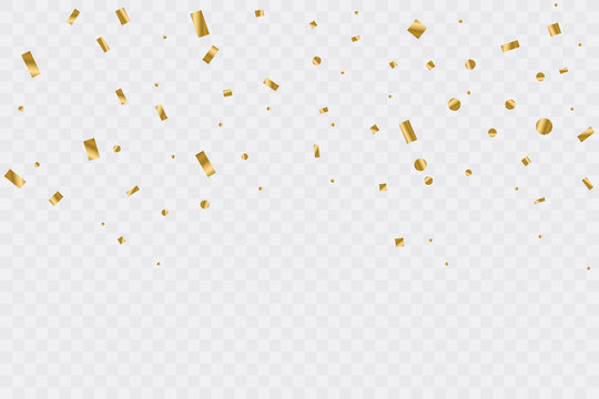 Golden Confetti On Transparent Background. Celebration Party. Vector Illustration