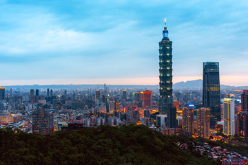 Skyline of Taipei cityscape Taipei 101 building of Taipei financial city ,Taiwan