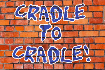 Word writing text Cradle To Cradle. Business concept for biomimetic approach to design of products and systems Brick Wall art like Graffiti motivational call written on the wall