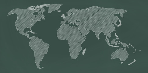 World map on chalkboard