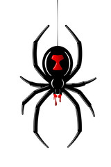 Spider Black Widow. Red black bug spider 3D, isolated white background. Scary Halloween redblack icon, symbol horror, animal arachnid, creepy dangerous insect, arachnophobia fear. Vector illustration