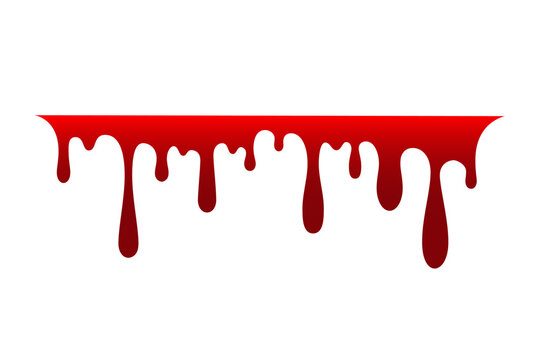 Blood drip. Drop blood isloated white background. Happy Halloween decoration design. Red splatter stain, splash spot, horror blot. Bleeding bloodstain scare texture. Liquid paint. Vector illustraton