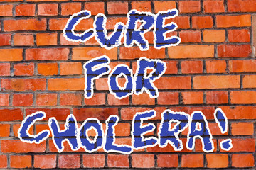 Obraz premium Word writing text Cure For Cholera. Business concept for restoration of lost fluids and salts through rehydration Brick Wall art like Graffiti motivational call written on the wall