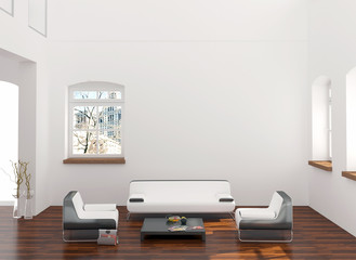 3d rendering of new minimalistic living room interior design