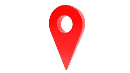 3d illustration: One red map gps pointer symbol  isolated on white background. 