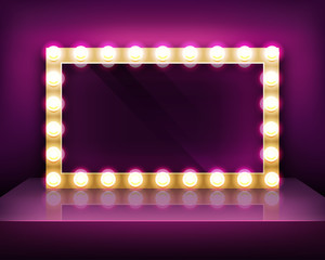 Gold signboard or makeup mirror frame with light bulbs template