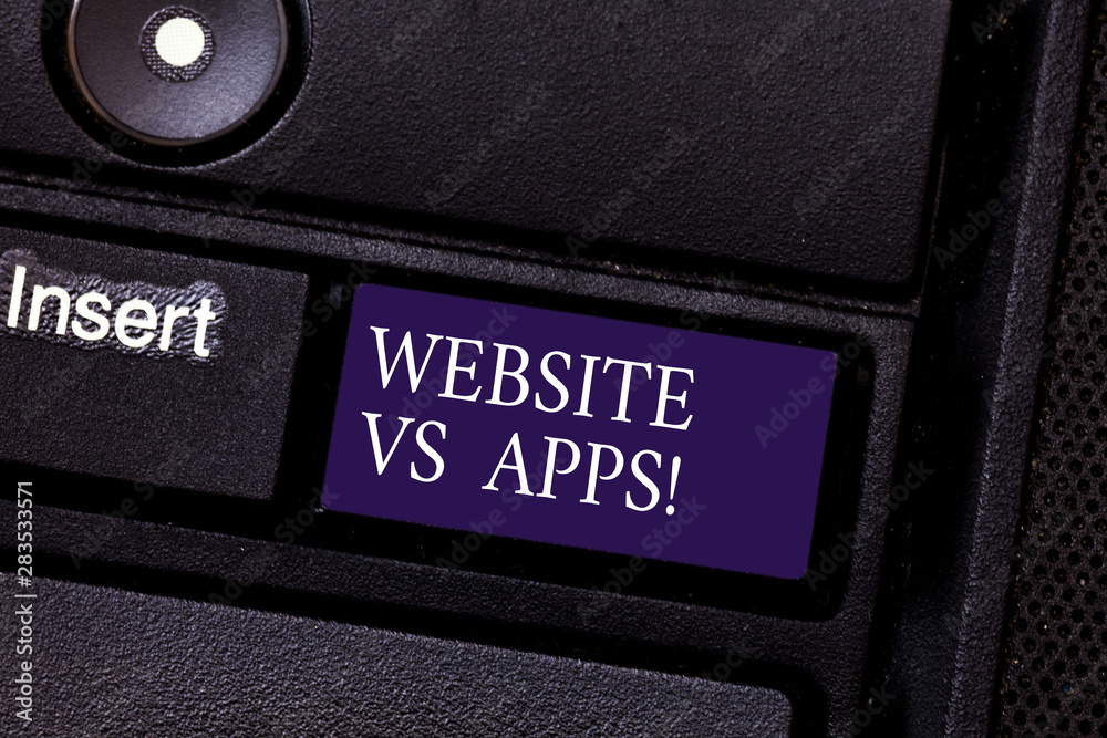 Poster word writing text website vs apps. business concept for doubt between using a webpage or an online a