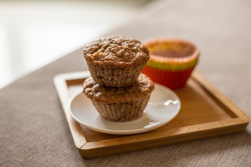 Close up muffin in colourfull cups