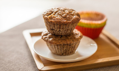 Close up muffin in colourfull cups