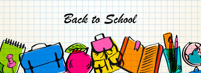 Back to school Sale horizontal banner, vector illustration.