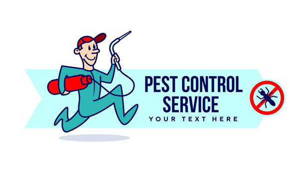 Pest Control Service Man Cartoon Run Logo 