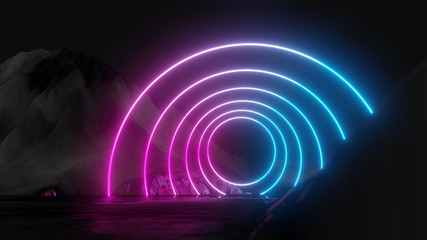 Glowing neon circles on dark background