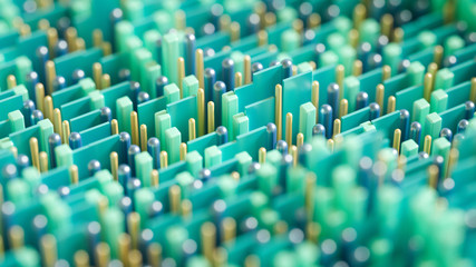 Obraz premium Techno high-tech background, geometry, cube, abstraction. 3d illustration, 3d rendering.