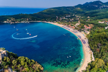 Aerial view of valtos beach in Parga Epirus, Greece, Europe.