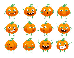 Funny Halloween pumpkins set vector illustration.