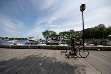 Bicycle rider on public dock
