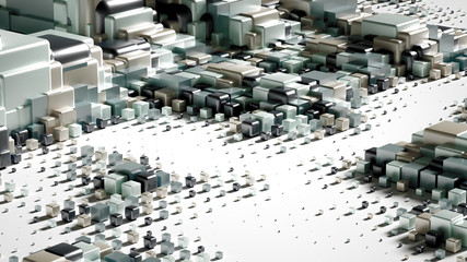 Obraz premium Techno high-tech background, geometry, cube, abstraction. 3d illustration, 3d rendering.