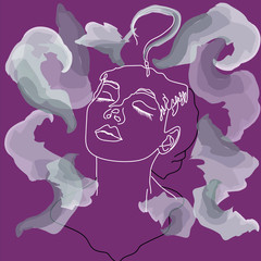 Fototapeta premium Silhouette of a girl with a candle in smoke