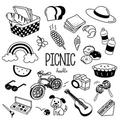 Hand drawing styles picnic items. Picnic doodle.