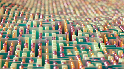 Obraz premium Techno high-tech background, geometry, cube, abstraction. 3d illustration, 3d rendering.