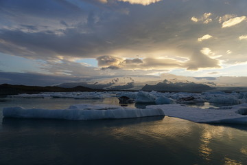 sunset over glacier lagoon